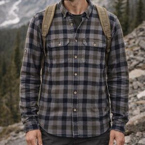 Fjallraven black grey olive skog slim fit flannel shirt